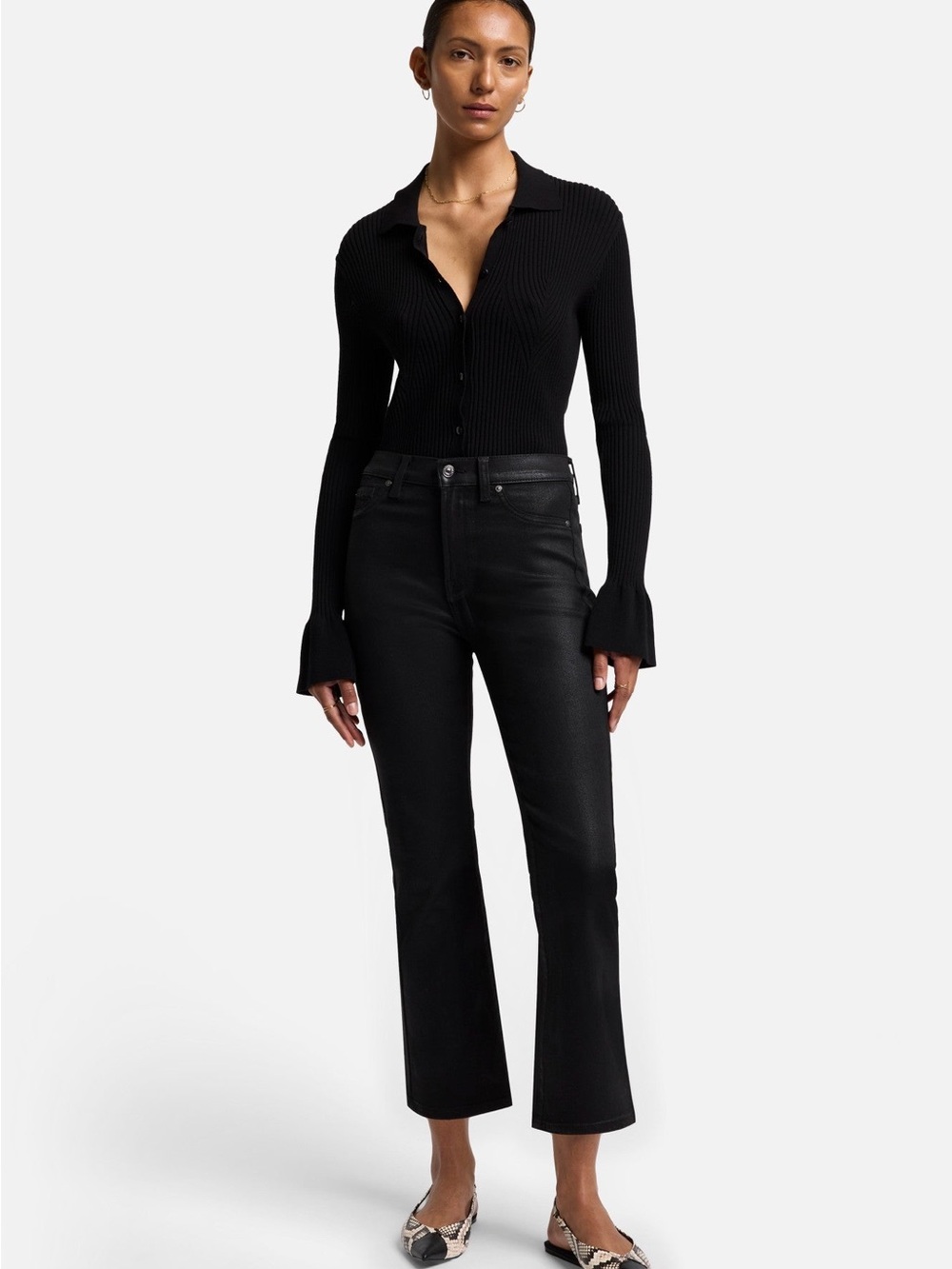 7 For All Mankind High-Waist Slim Kick Coated Jeans Black Sz 32 NWT